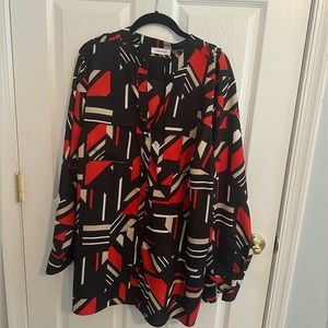 Calvin Klein Black & Red Blouse with roll up sleeve option.